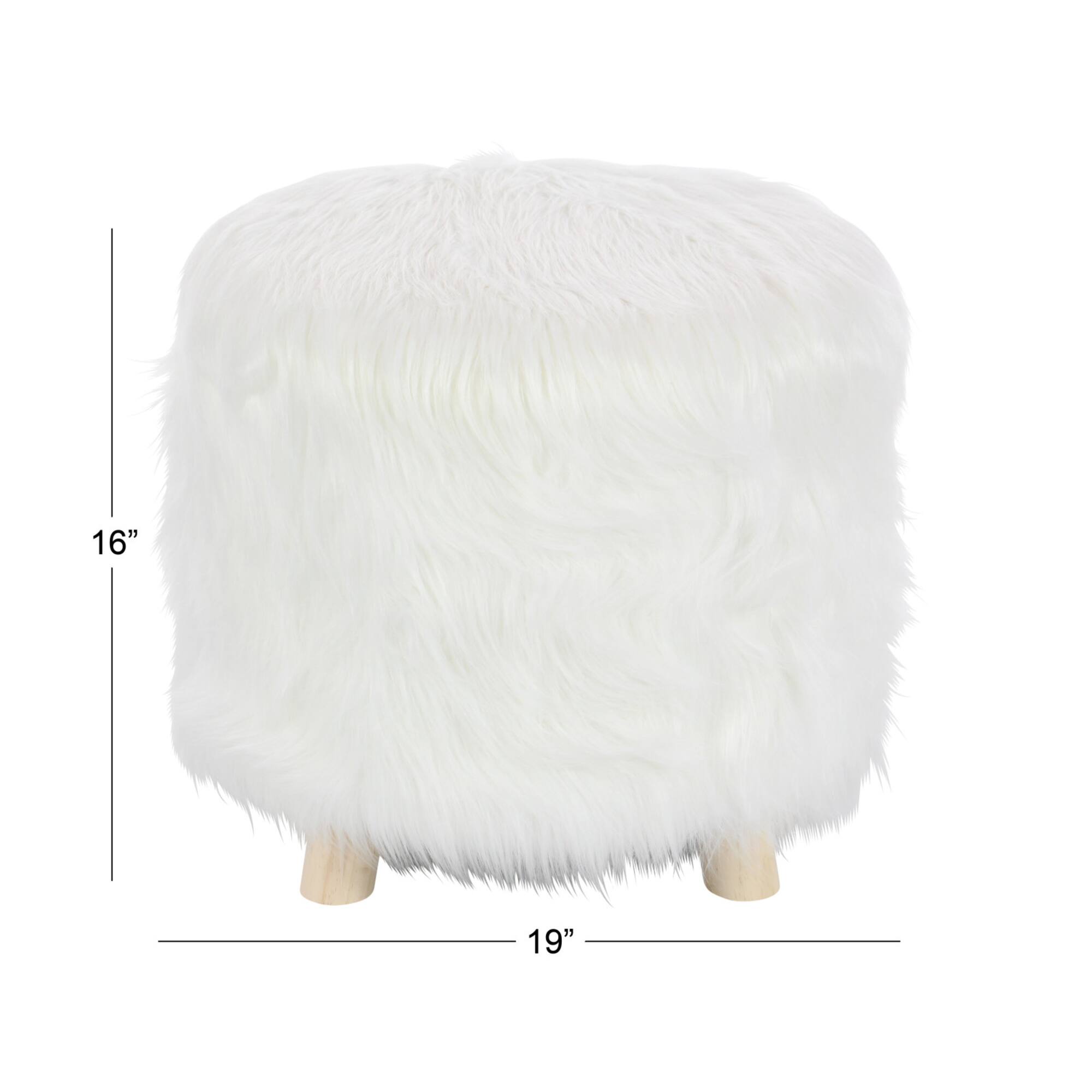 19" White Faux Fur Contemporary Stool
